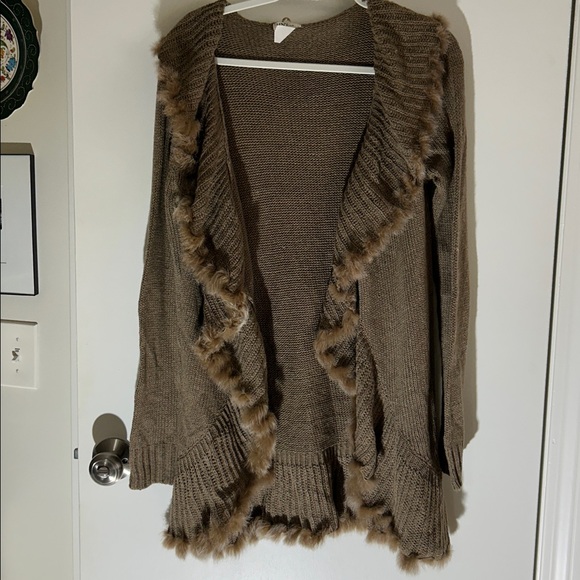 Hendi Brown Wool Blend Cardigan Sweater w/Faux Fur S/M - Picture 5 of 7